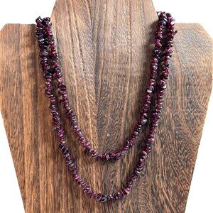 Vintage Rhodolite Garnet Chip Pebble Stone Bead Strand 32" Necklace Gemstone